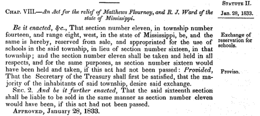 1833 Mississippi school land deal